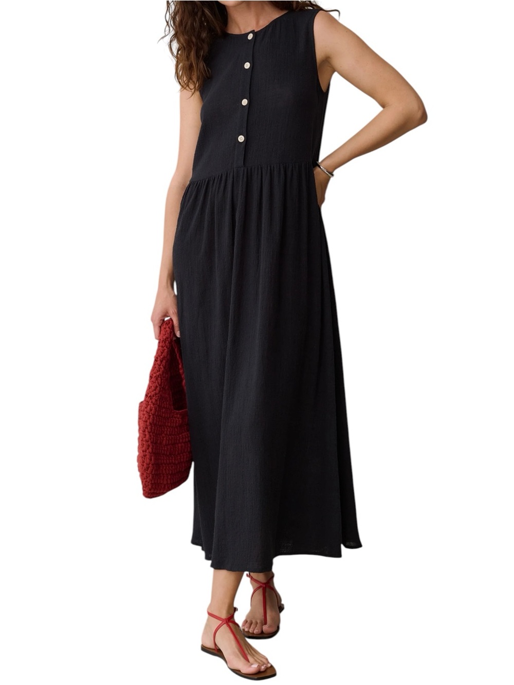Few Moda Caara Eileen Cotton Gauze Dress Sleeveless Button-Front Maxi NWT